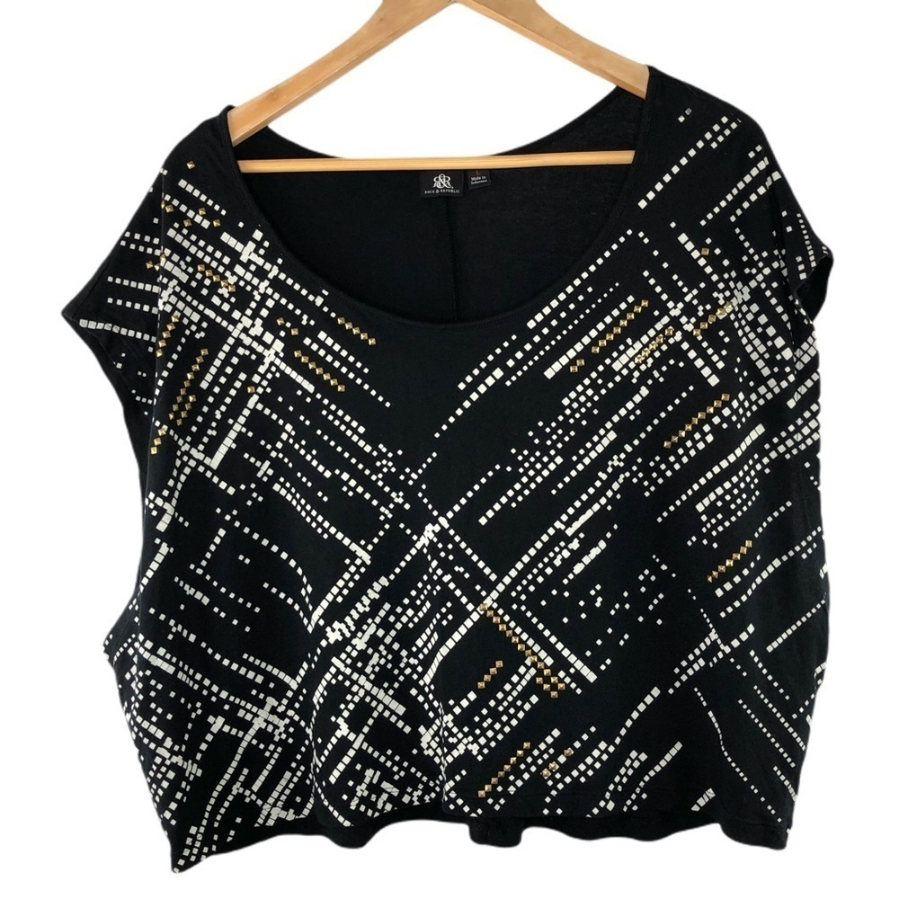 Rock & Republic metallic off the shoulder grunge cropped top, L